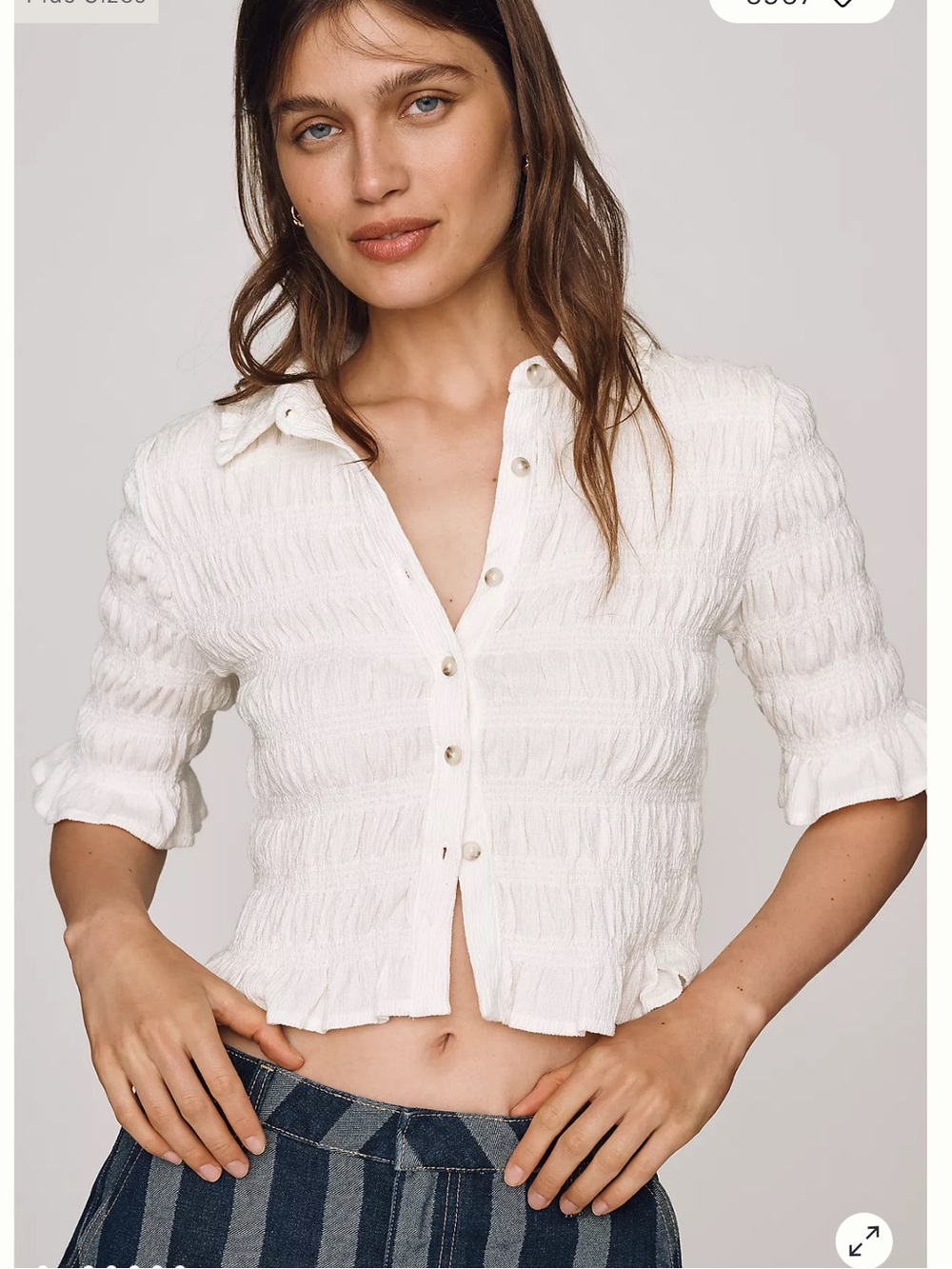 Anthropologie Maeve Smocked Button-Front Top
